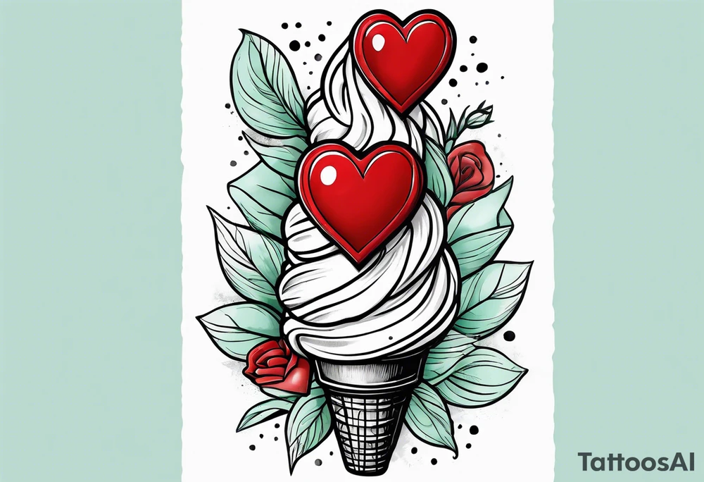 simple mint chocolate chip ice cream cone with small red heart on it somewhere. tattoo idea