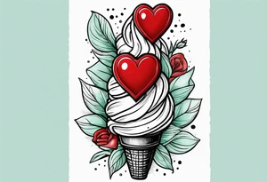 simple mint chocolate chip ice cream cone with small red heart on it somewhere. tattoo idea