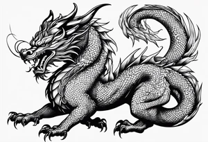 Fierce Chinese dragon black outline full body holding orb tattoo idea