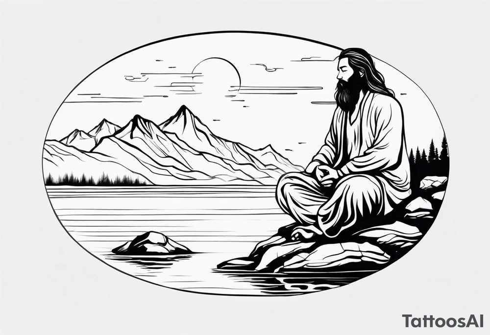 a meditating long haired man by the mountain river tattoo idea a meditating long haired man by the mountain river tattoo idea
