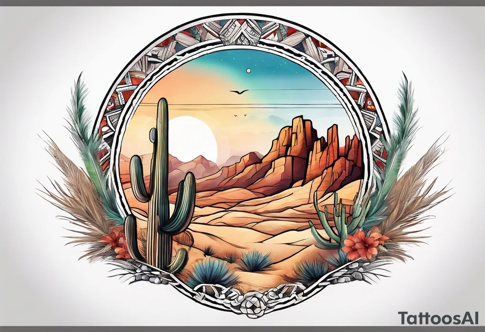 sketch of desert in a circle tattoo idea