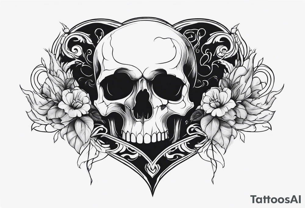 merge visceral heart and skull tattoo idea