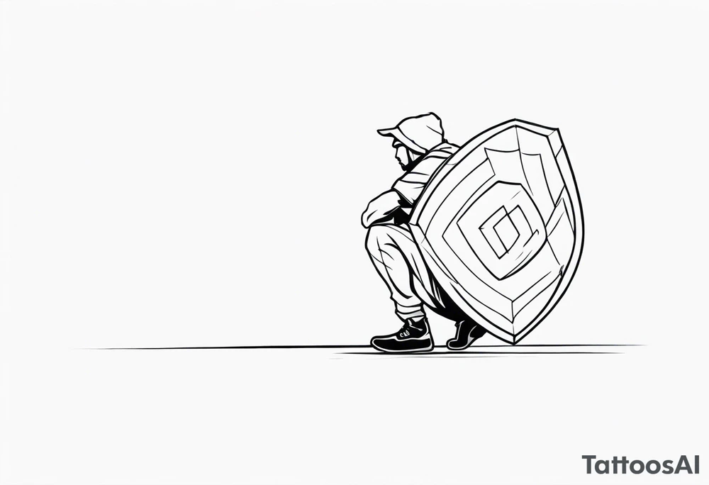 side view of man crouched holding shield tattoo idea