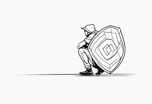 side view of man crouched holding shield tattoo idea