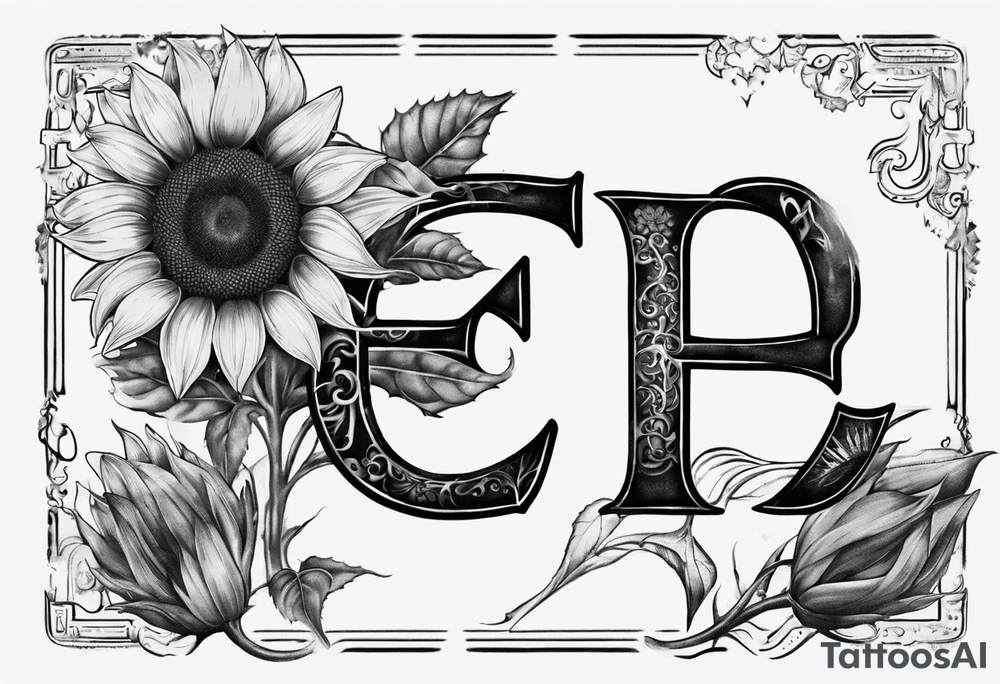 combining the letters E and H with a sunflower image tattoo idea