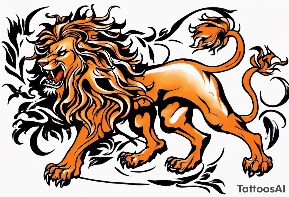 Rampant Lion using black and orange tattoo idea