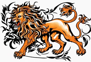 Rampant Lion using black and orange tattoo idea