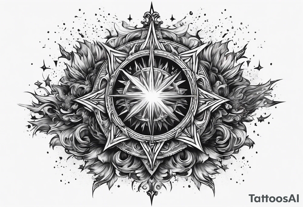 A supernova explosion represented in medieval art style tattoo idea A supernova explosion represented in medieval art style tattoo idea