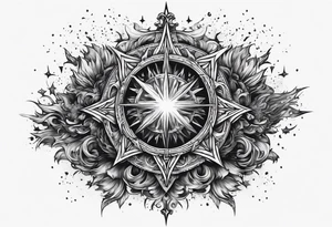 A supernova explosion represented in medieval art style tattoo idea
