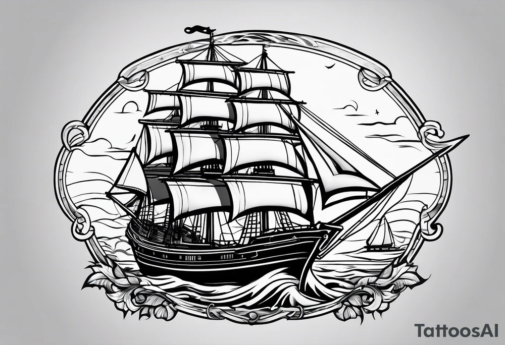 simple sloop ship american traditional tattoo idea