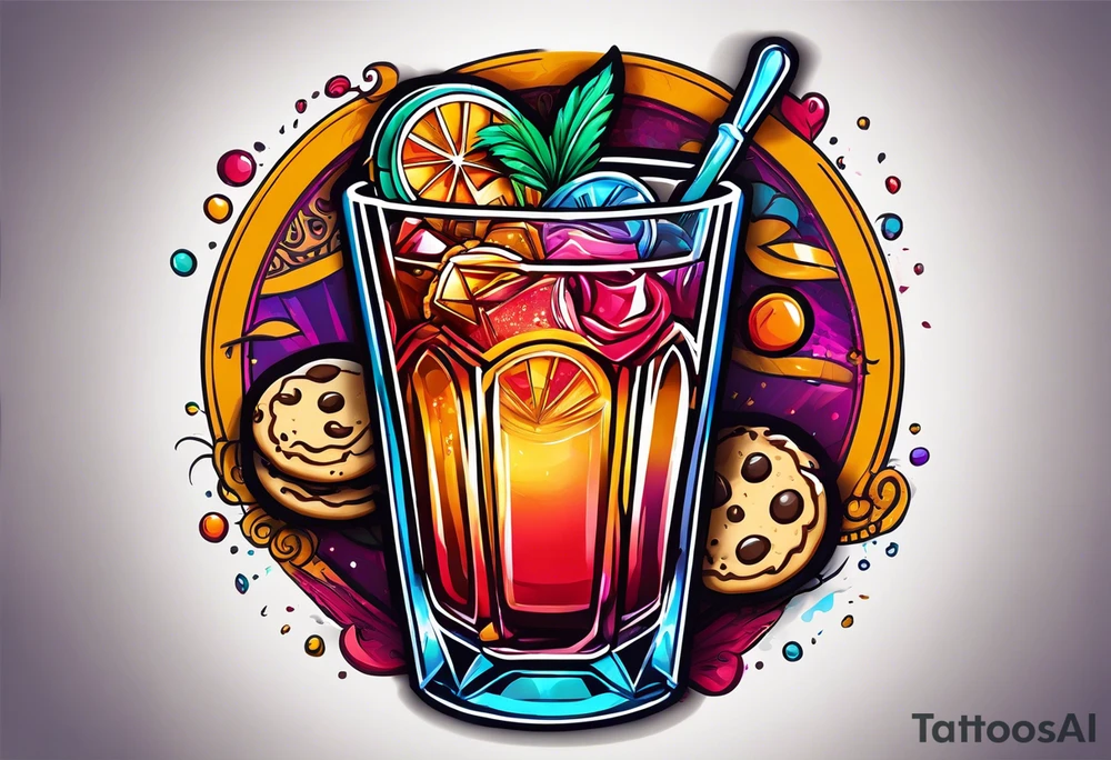bold, colorful, simple design, cocktail, cookie, in a circle design tattoo idea