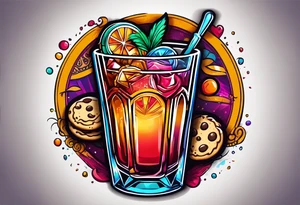 bold, colorful, simple design, cocktail, cookie, in a circle design tattoo idea