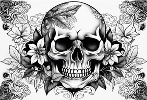 Skull and bones with leafs forearm tattoo idea