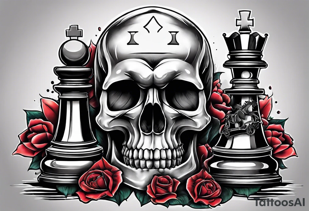 skull and chess pieces tattoo idea