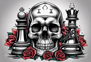 skull and chess pieces tattoo idea