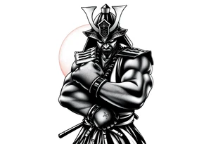 noble samurai warrior silhouette at sunset with boxing gloves tattoo idea