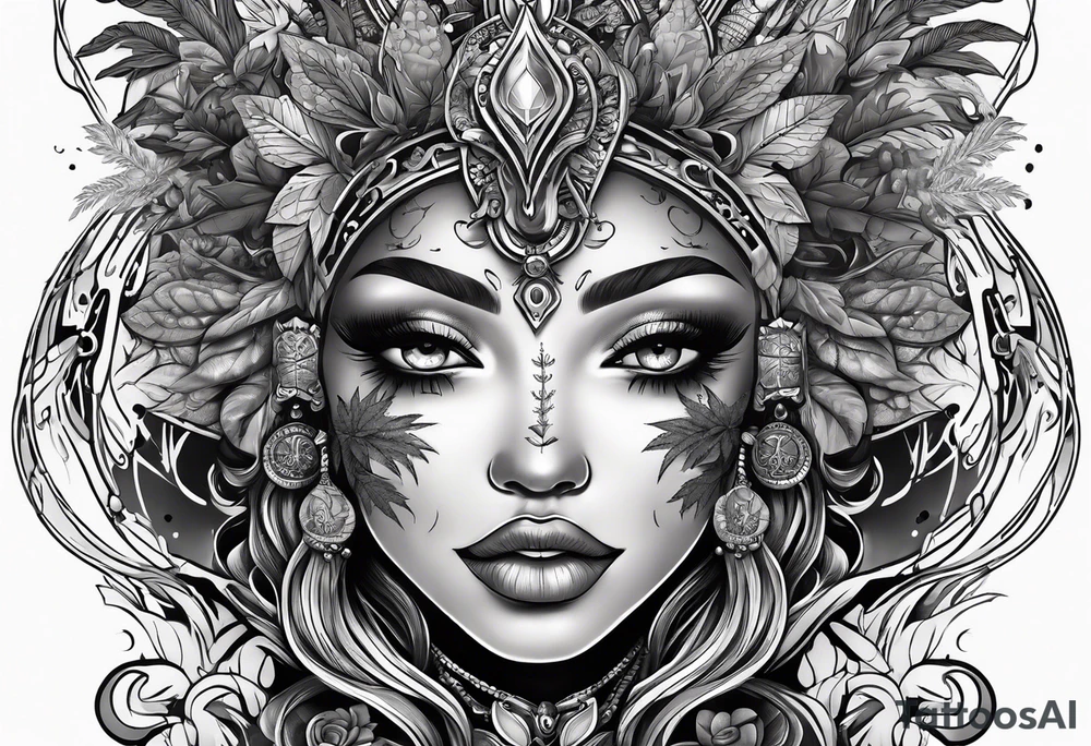Black Goddess of marijuana tattoo idea