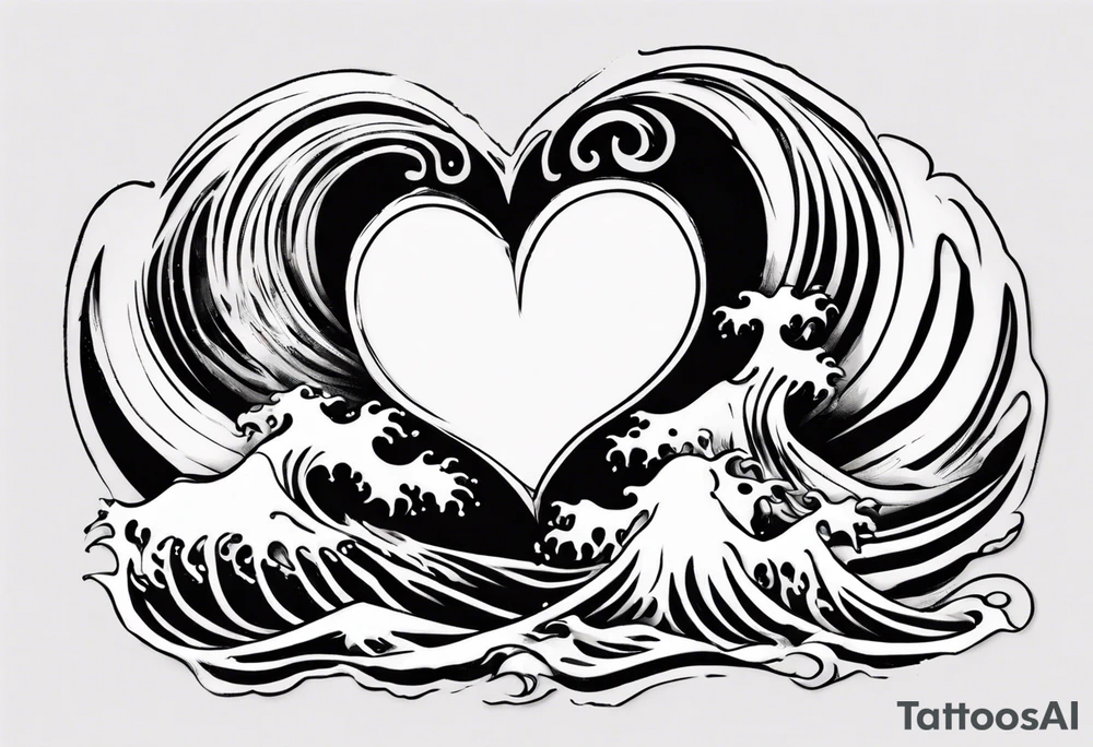 heart which is also a Japanese wave painting tattoo idea
