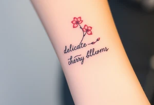 delicate cherry blossoms swirling in spring breeze with petals tattoo idea