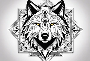with a geometric wolf and a pattern around it tattoo idea