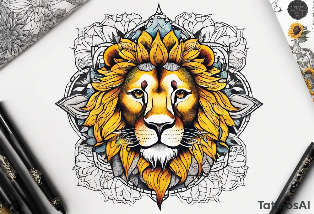 Lion top; sunflower bottom tattoo idea