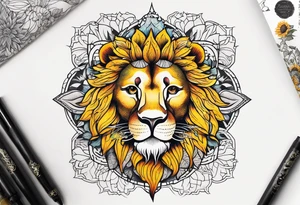Lion top; sunflower bottom tattoo idea