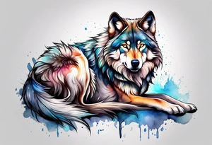 Fluffy wolf sitting tattoo idea