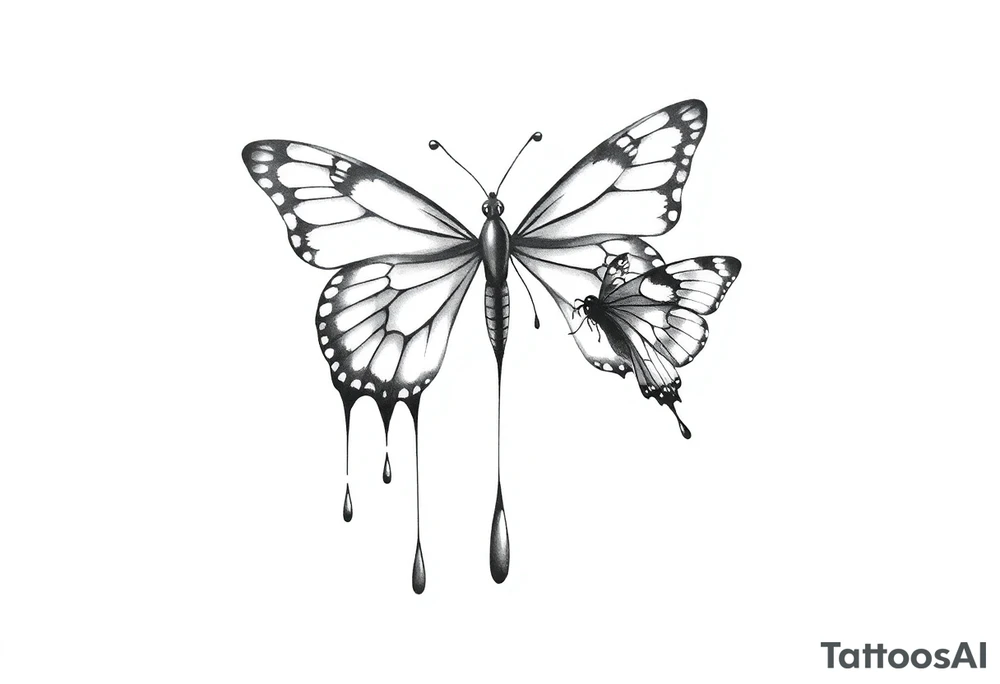 Bleeding butterfly and a second one who is in mental horror style just left and down from the first one tattoo idea