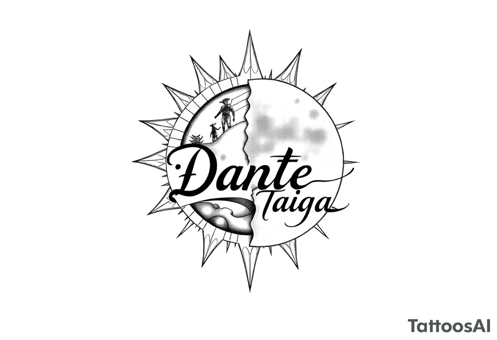 The name "Dante" in the sun and the name "Taiga" in the moon tattoo idea