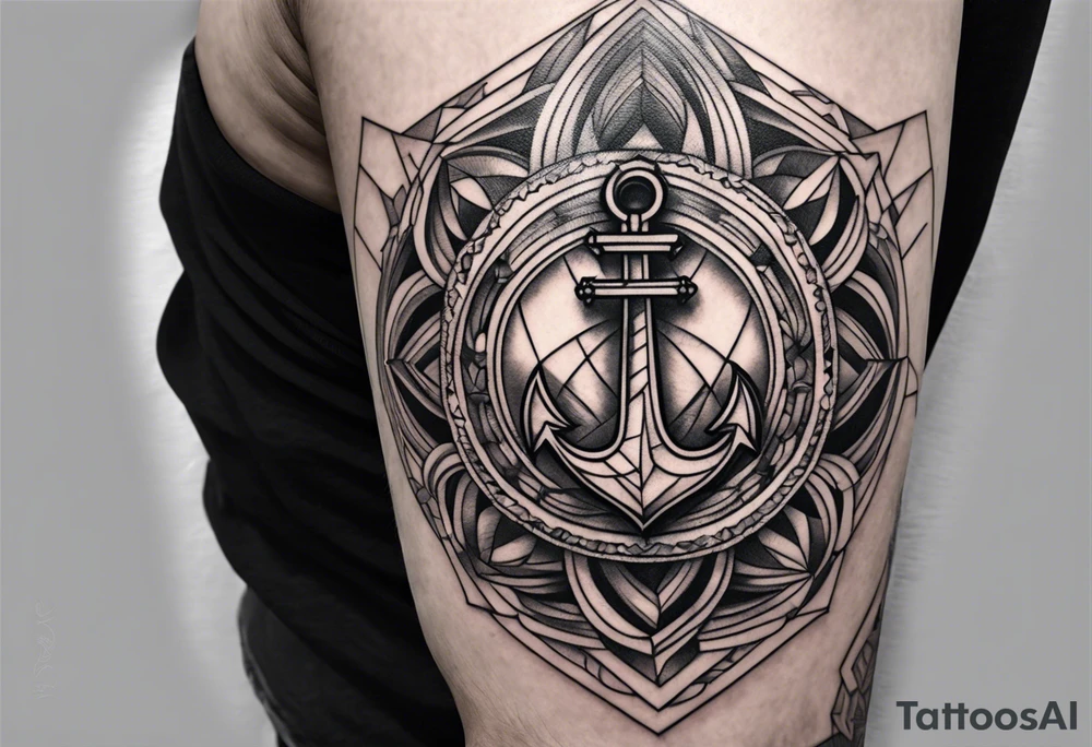 Anchor leg sleeve male geomtric tattoo idea
