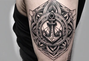 Anchor leg sleeve male geomtric tattoo idea