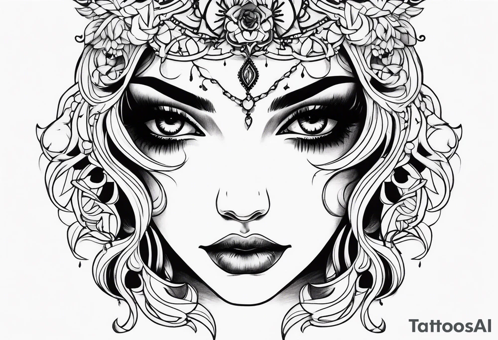 Sad girl Gothic eyes rolled back tattoo idea