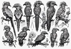 Cyberpunk Guatemalan Quetzal birds with nuerons tattoo idea