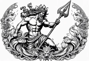An image of Poseidon holding his trident battling with Medusa tattoo idea