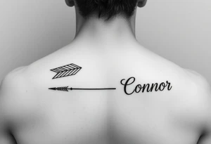 1 fancy feminine arrow that incorporates the name Cameron and another feminine arrow that incorporates the name Connor tattoo idea