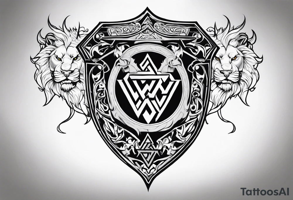 Valhalla shield sword valknut lion dragon tattoo idea