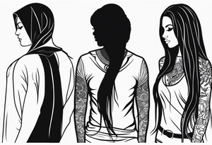 Couple black silhouette woman has long hair tattoo idea