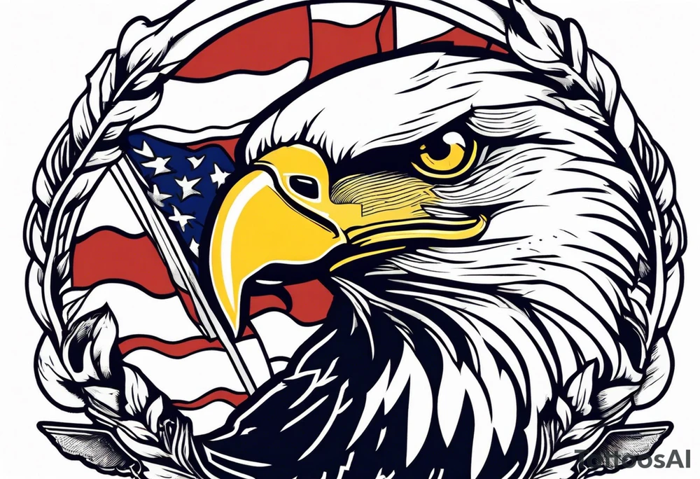 American eagle holding American flag in beak while holding anchor in talons tattoo idea