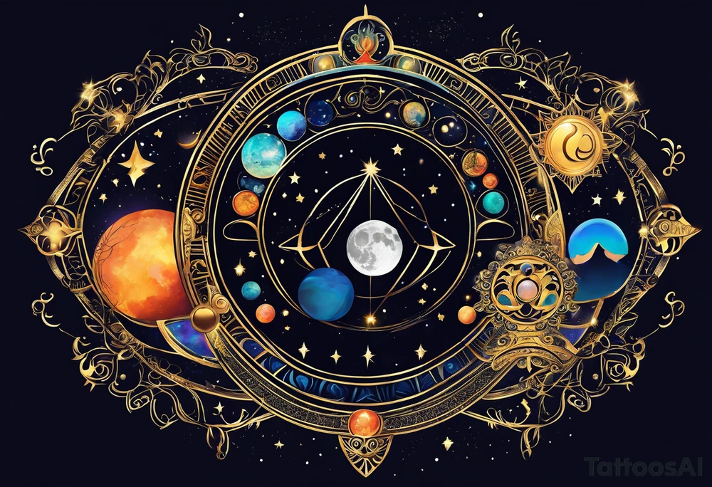 Astrology, Cancer, Natal Chart, symbolic, vision, yin yang, the moon, the sun, Uranus, Pluto, spiritual third eye, mystical armband tattoo idea