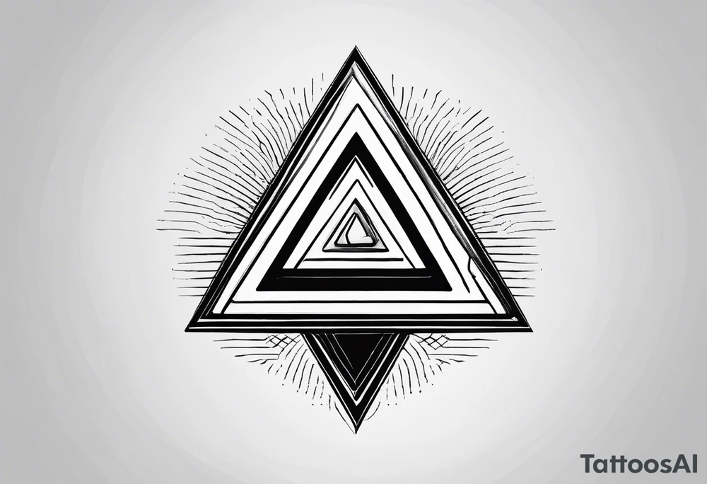 Un triangulo con una persona al medio, estilo de dibujo con lineas en blanco y negro mas simple solo lineas y una persona muy pequeña tattoo idea