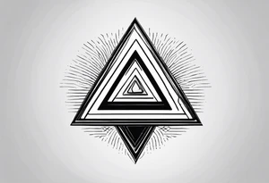 Un triangulo con una persona al medio, estilo de dibujo con lineas en blanco y negro mas simple solo lineas y una persona muy pequeña tattoo idea