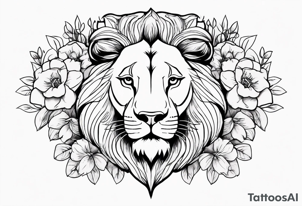 Lion with flowers tattoo idea