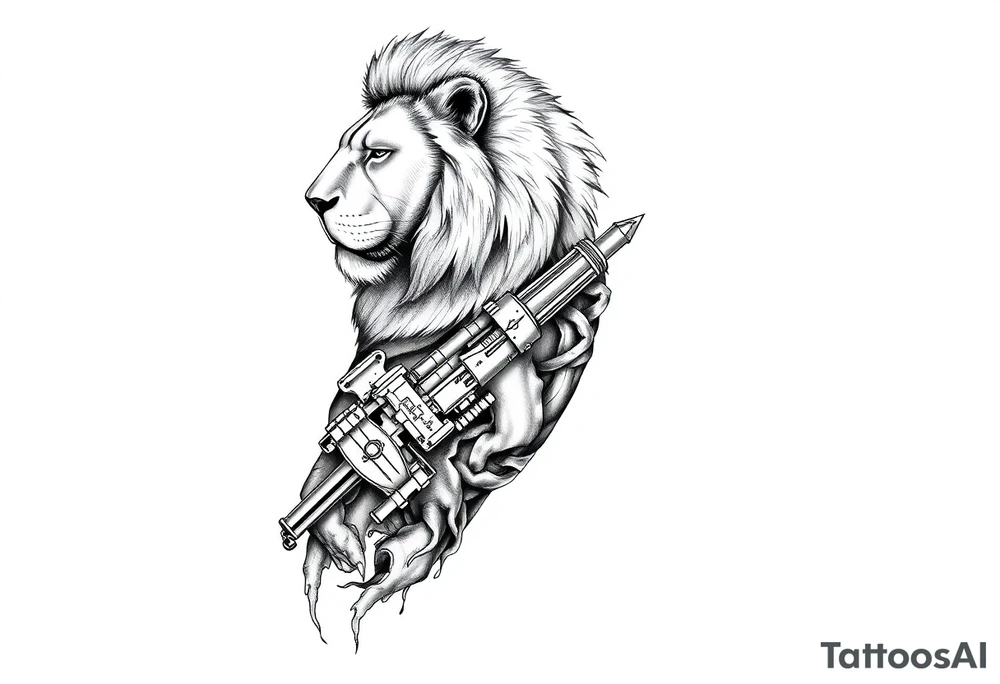 a lion on the shoulder, that transitions into a soldier on the bicep, and then into a bible verse on the forearm tattoo idea