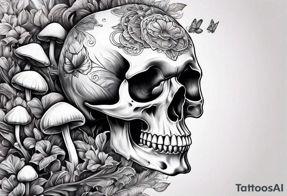 magic mushrooms skull tattoo idea
