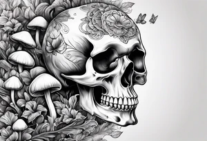 magic mushrooms skull tattoo idea