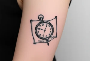 Old paper scroll and pocket watch 
with my 3 childrens names and birth dates tattoo idea