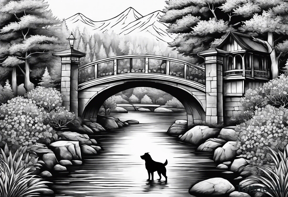 Dog and river bridge tattoo idea