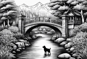Dog and river bridge tattoo idea