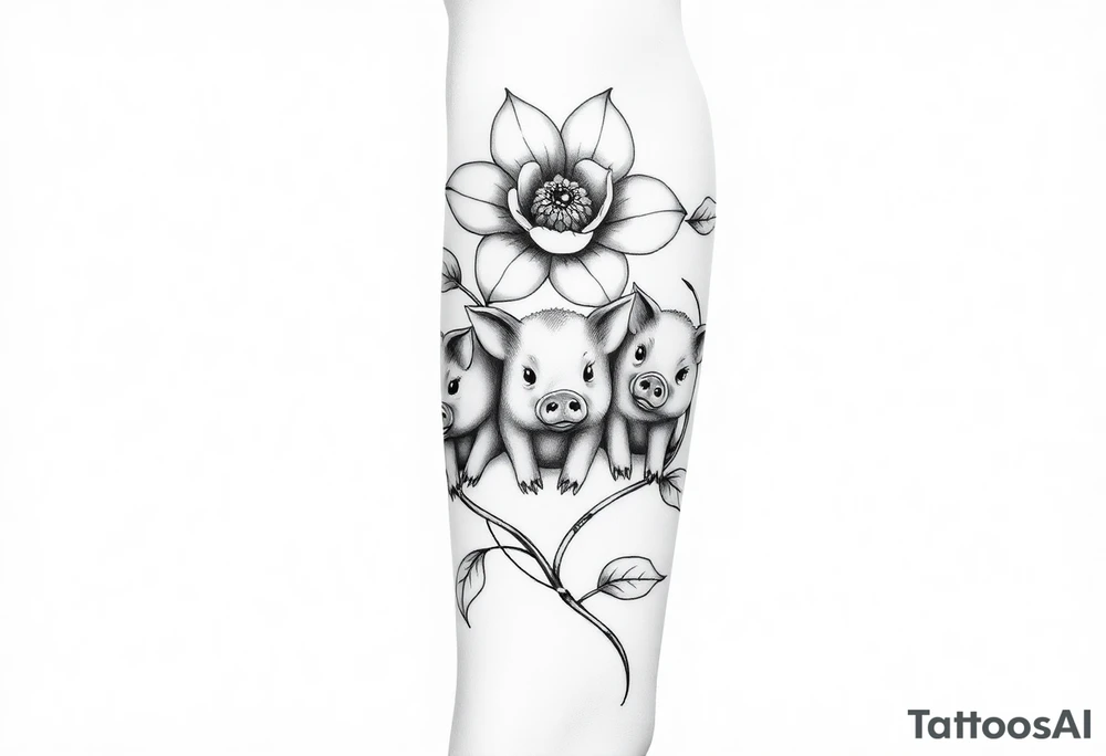 3 little piggy's hiding under a flower tattoo idea
