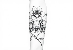 3 little piggy's hiding under a flower tattoo idea